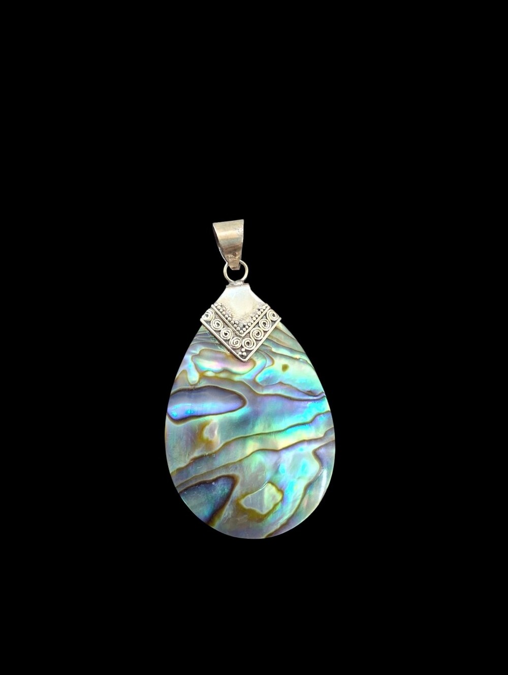 Abalone Necklace Pendant Paua Shell Select Teardrop Sterling Silver Peacock Blue